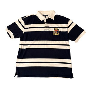 Vintage Tommy Hilfiger Rugby Shirt XL Navy White Stripe Crest Logo 90s Polo